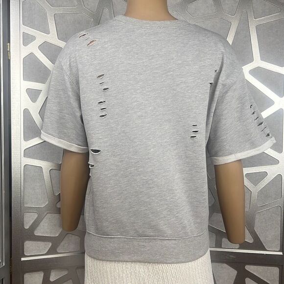 Honey Punch Distressed Short Sleeves Gray Sweat Shirt S - Picture 6 of 11